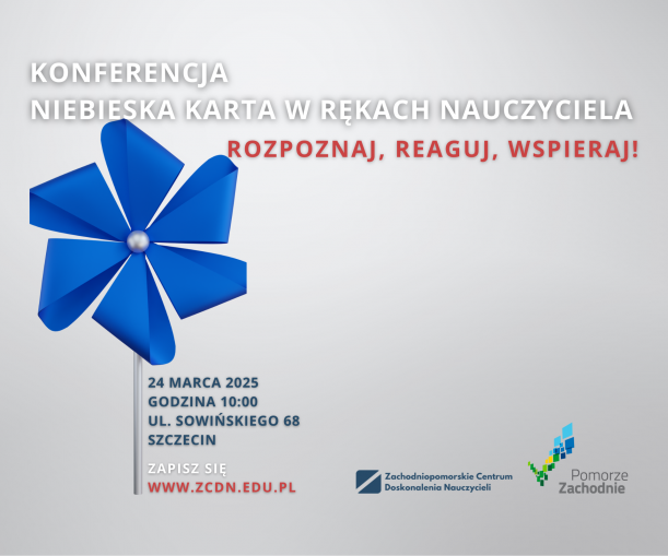 infografika, niebieski wiatrak Konferencja 25 marca 2025, godzina 10 ulica Sowińskiego 68 Szczecin, zapisz się