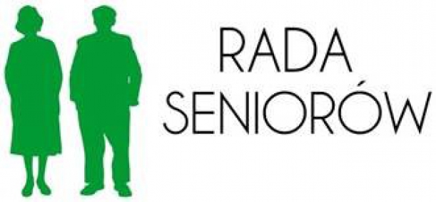 zielone cienie postaci starszej kobiety i mężczyzny oraz napis Rada Seniorów