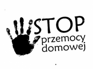 czarny odcisk dłoni obok napis Stop przemocy domowej