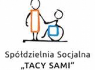 wpisane w ludzkie postacie stojący prostokąt trzyma za rękę kwadrat siedzący na wózku inwalidzkim