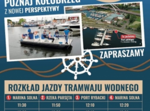 tramwaj wodny transportujący ludzi, lokalizacja portu, rozkład jazdy